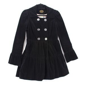 Idra Corduroy Double Breasted Coat Womens 4 Black Ruffle Tiered Coquette Gothic
